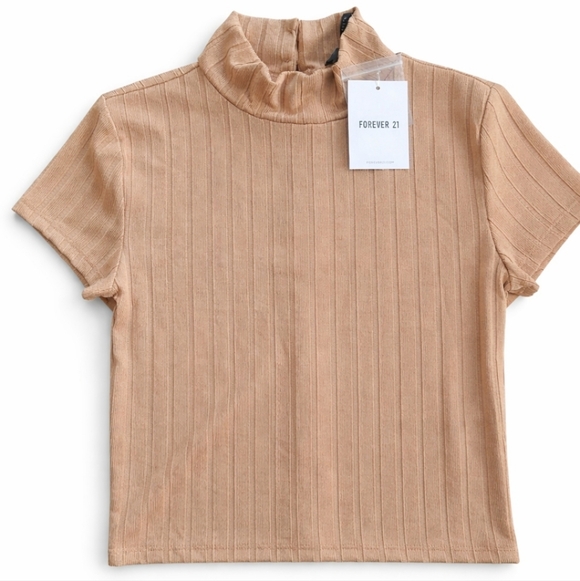 Forever 21 Tops - Forever 21 Ribbed Mock Neck Short Sleeve Top Copper Size S NWT